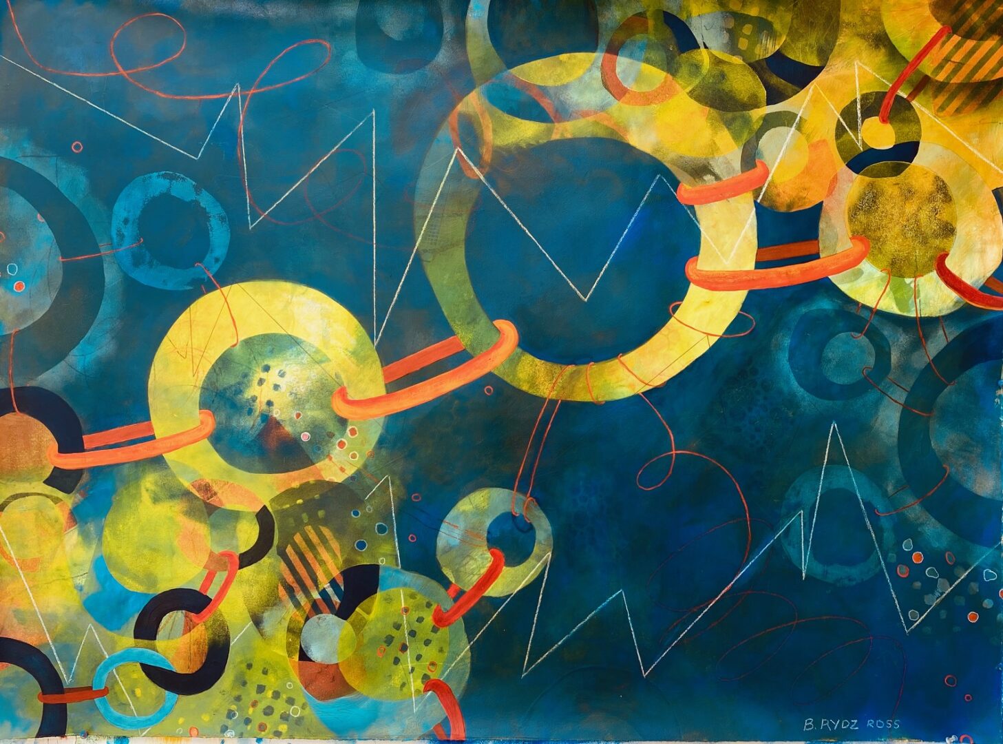Blue green and yellow abstract painting