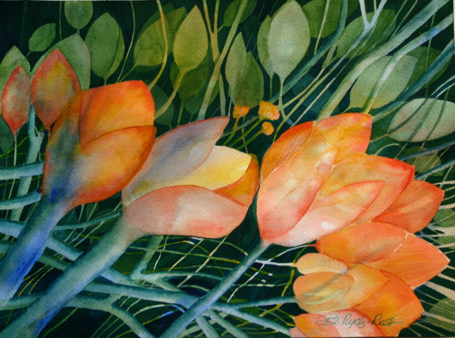 orange flowers and leaves abstract